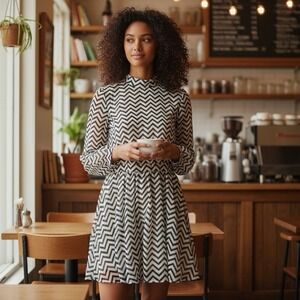 Forever 21 Exclusive Chevron Pattern Sheer Lined Long-sleeve Mini Dress Small